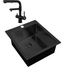 Комплект Мойка кухонная Zorg Light ZL R 450510 GRAFIT + Смеситель Sanitary SZR-3216 Grafit графит