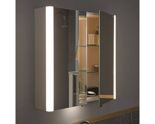 Burgbad Lavo 2.0 Зеркальный шкаф 72х16х65.5см., 2 двери, с LED подсветкой 2800К-6000К, с розеткой и выключателем, ручки черные, цвет: Basaltgrau Matt. SPOW072 G0227 F5045