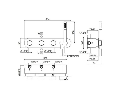 Carimali Встраиваемая часть прогрессивного смесителя c держателем для душа на 5 выходов, цвет: хром