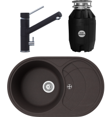 Комплект Мойка кухонная TopZero Alla 780.500-93 Chocolate + Смеситель Leonardo chocolate 93 + Измельчитель Bone Crusher BC 810-AS