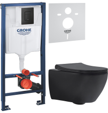 Комплект Унитаз подвесной beWash Bogen 88303670 + Звукоизоляция Grohe 37131000 + Инсталляция Solido 38811KF0 3 в 1 с кнопкой смыва