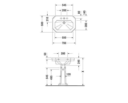 Duravit 1930 Раковина 80х55х20.5 см, 3 отв., цвет: белый. 0438800030
