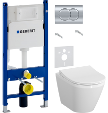 Комплект Унитаз подвесной VitrA Integra 7040B003-0075 + Крышка 110-003-019 + Инсталляция Geberit Duofix Delta 458.149.21.1 с кнопкой смыва, хром + Шумоизоляция 156.050.00.1