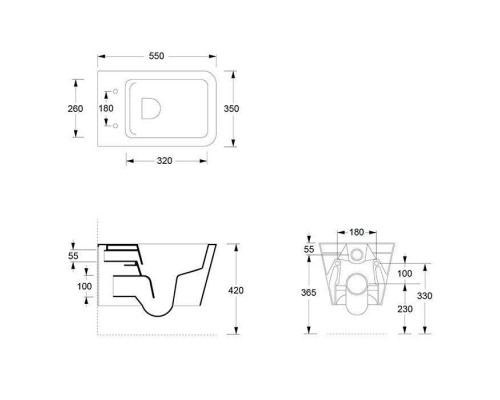 Alice Hide Square Унитаз 55х35см., подвесной, безободковый, с сиденьем и крышкой с микролифтом, с набором для крепления, цвет: белый матовый. 31210109SET