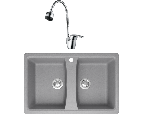 Комплект Мойка кухонная Domaci Болонья М-26-006 светло-серая + Смеситель Ливорно WFD04163B
