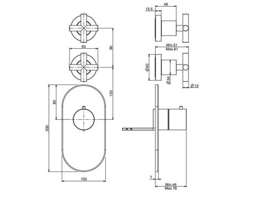Carlo Frattini Fimatherm Смеситель для душа встроенный, термостатический, 2 запорных вентиля, цвет: черный матовый. F5333X2NS,  F2462