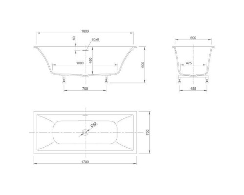 Knief Shape Ванна 170x70x60cм., встраиваемая, click-clack, цвет: белый матовый. 0600-730-01