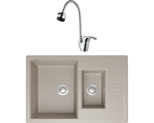 Комплект Мойка кухонная Domaci Болонья М-210-003 бежевая + Смеситель Ливорно WFD04163B