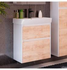 Тумба с раковиной Lemark Combi 80 дуб кантри, белая глянцевая