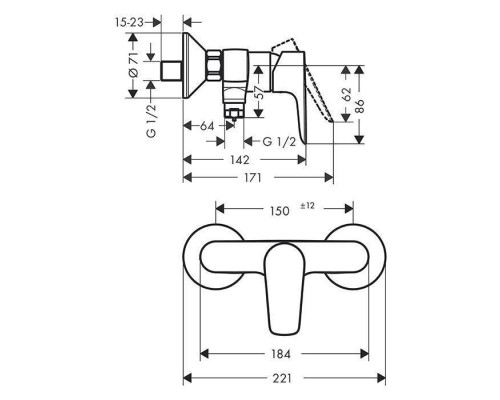Hansgrohe Talis E Смеситель для душа, настенный, цвет: золото. 71760990 Hansgrohe Talis E Смеситель для душа, настенный, цвет: золото. 71760990