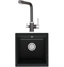 Комплект Мойка кухонная Point Бату 45 черная + Смеситель PN3103 черный
