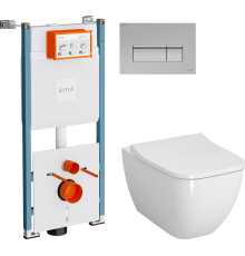 Комплект Унитаз подвесной VitrA Shift 7742B003-0075 белая глянцевая + Крышка Integra Square 810-003-009 быстросъемная, с микролифтом + Инсталляция V-Fix Core 732-5800-01PV + Кнопка Root Square 740-2380 хром