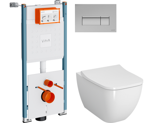 Комплект Унитаз подвесной VitrA Shift 7742B003-0075 белая глянцевая + Крышка Integra Square 810-003-009 быстросъемная, с микролифтом + Инсталляция V-Fix Core 732-5800-01PV + Кнопка Root Square 740-2380 хром
