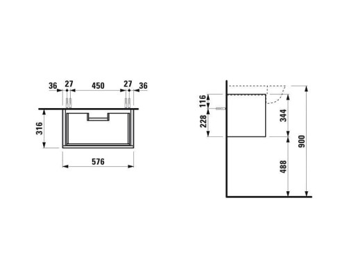 Laufen New Classic Тумба с раковиной, 57.5х31.5х34.5см, 1 ящик, подвесная, цвет: серый. 8.1385.3.000.104.1,  4.0603.1.085.627.1