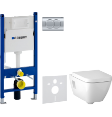 Комплект  Чаша для унитаза подвесного Geberit Renova Plan 500.378.01.1 + Крышка-сиденье Geberit Renova Plan 500.692.01.1 + Система инсталляции для уни
