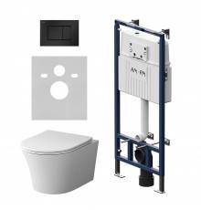 Комплект Унитаз подвесной Damixa Skyline DX35C1700SC безободковый, с микролифтом + Инсталляция AM.PM MasterFit I012710.0238 с кнопкой ProC S черный матовый