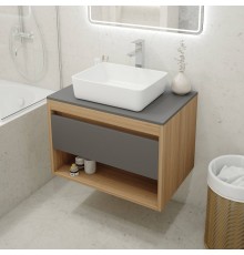 Тумба с раковиной Teymi Ritta 75, дуб эврика, матовый графит, раковина Helmi 50