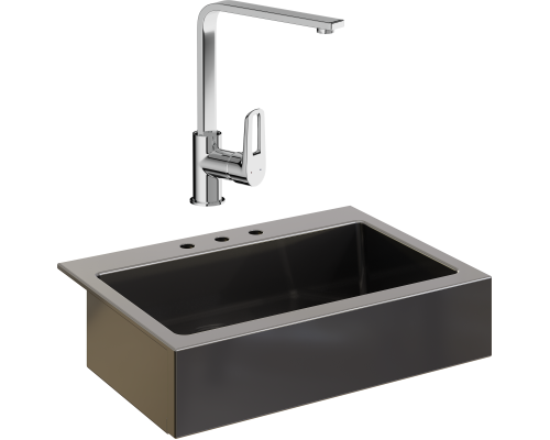 Комплект Мойка кухонная Domaci Сиена 50186-110 с 3 отверстиями, черная матовая + Смеситель STWORKI HDA3338XH