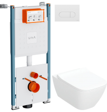 Комплект Унитаз подвесной Geberit Smyle Square 500.685.01.1 + Инсталляция VitrA V-Fix Core 732-5800-01PV + Кнопка Root Round 740-2200 белая глянцевая