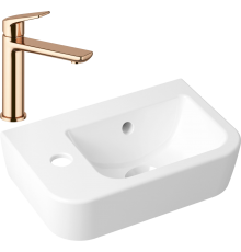 Комплект Рукомойник Lavinia Boho One 33310001L + Смеситель Wellsee ICON! for life 182304000 розовое золото