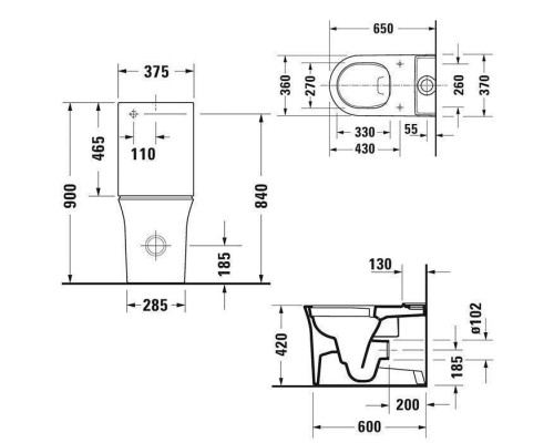 Duravit White Tulip Моноблок 37x65 см, безободковый, слив универсальный, цвет: белый. 0933100005, 2197090000 Duravit White Tulip Моноблок 37x65 см, безободковый, слив универсальный, цвет: белый. 0933100005, 2197090000