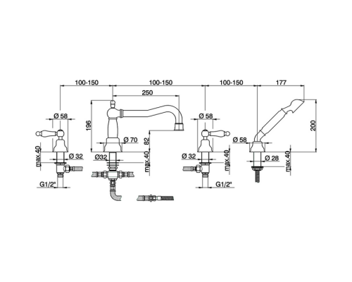 CISAL Arcana Toscana Смеситель на борт ванны на 4 отверстия,излив 250 мм, цвет: бронза. TS00026427