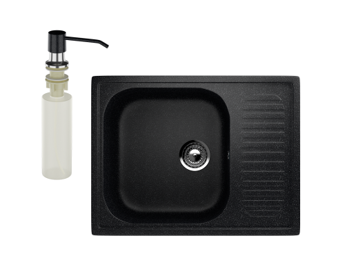 Мойка кухонная Ulgran U-202 308 черная + дозатор U-01 черный