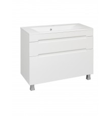 Тумба с раковиной Aqua de Marco Olivia 100 напольная, 2 ящика, глянцевая белая