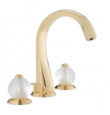 THG Mandarine satin crystal Смеситель для раковины на 3 отверстия, с донным клапаном, цвет: полированное золото. U1E-F01-151