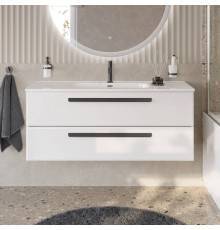 Тумба с раковиной Cezares Eco Cer-N 120, bianco opaco, раковина Duet 120, ручки матовые черные