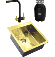 Комплект Мойка кухонная Zorg Inox PVD Inox Pvd SZR-4551 bronze + Смеситель Sanitary ZR 348 YF BLACK BRONZE + Измельчитель Bone Crusher BC 810-AS