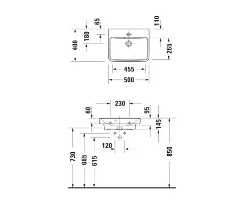 Duravit No1 Раковина 50х40см., подвесная, 1 отв., цвет: белый глянцевый. 07435000002