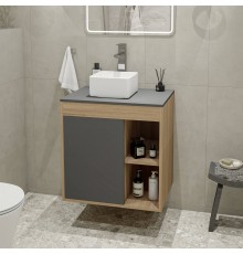 Тумба с раковиной Teymi Nura 60, дуб эврика, матовый графит, раковина Helmi Mini 24