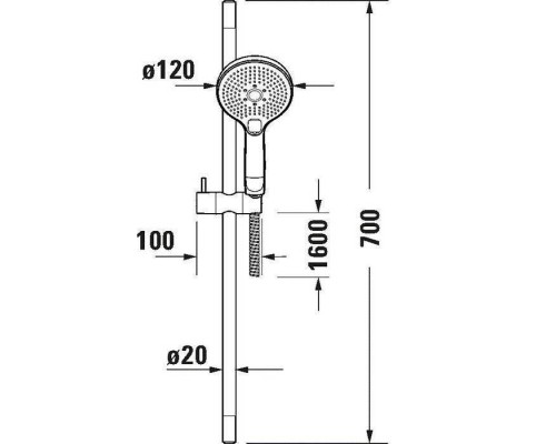 Duravit Wave Душевой комплект: держатель для душа 700 мм, шланг для душа 1600 мм и ручной душ Oslash; 130, 3 режима Click, цвет: хром. UV0680004C10