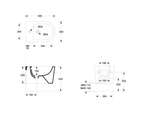 Alice Form Биде подвесное 50х35см., цвет: белый глянцевый. 22310101