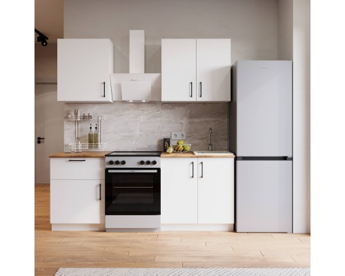 Кухонный гарнитур Domaci Болонья 200 см, фасад белый, ручка хром, столешница дуб вотан KUH-708317