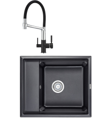 Комплект Мойка кухонная Granula Kitchen Space 6004, черный + Смеситель GR-0083 GR-0083 черный с гибким изливом