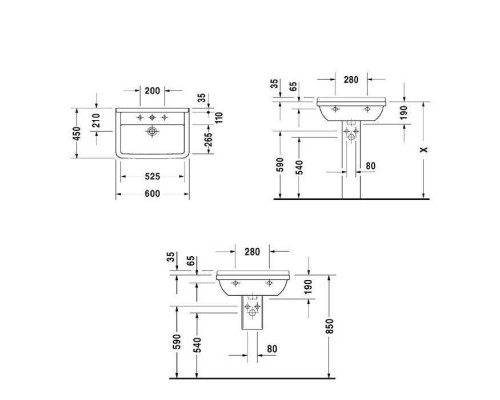 Duravit  Starck 3 Раковина 60x45см., 1 отв., цвет: белый. 0300600000,  0865160000