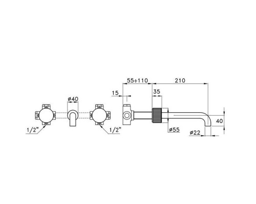Stella Sirius Смеситель для раковины, встраиваемый, излив: 21см, цвет: черный матовый. SR01000PV17
