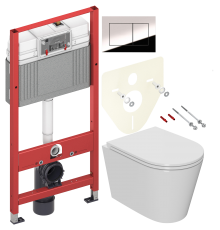 Комплект Унитаз подвесной Bauedge Bau Nimb Hurricane-2 безободковый, с микролифтом, белый + Инсталляция TECE Now 9400412 4 в 1 с кнопкой смыва