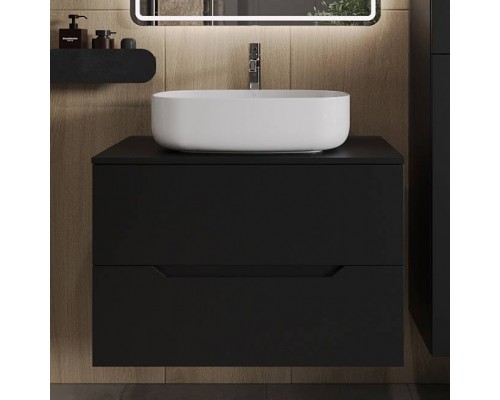 Тумба с раковиной Orange Line 80 подвесная, 2 ящика, матовая черная с раковиной B07-540W