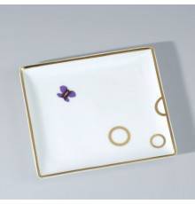 THG CAPUCINE MAUVE DECOR OR Поднос керамический 122х110 мм., настольный, small size, декор золото/лиловый, цвет: белый. A7D-A02-4612