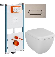 Комплект Унитаз подвесной VitrA Shift 7742B003-0075 белый глянцевый + Крышка 91-003-009 с микролифтом, петли хром + Инсталляция V-Fix Core 732-5800-01PV + Кнопка Root Round 740-2295 никель