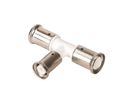 Тройник переходный уменьшенный в центре, ПВДФ пресс (белый), 32x16x32, HENCO 10PKW-321632