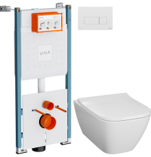 Комплект Унитаз подвесной Geberit Smyle Square 500.683.01.1 + Инсталляция VitrA V-Fix Core 732-5800-01PV + Кнопка Root Square 740-2300 белая глянцевая