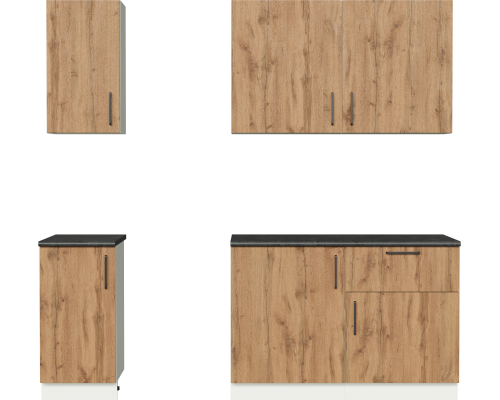 Кухонный гарнитур Domaci Болонья 220 см, фасад дуб вотан, ручка черная, столешница луна KUH-708333