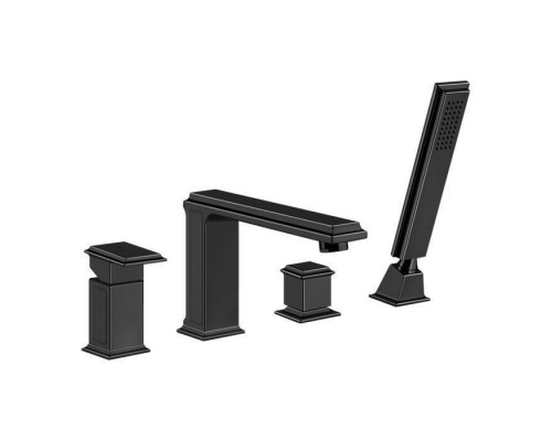Gessi Eleganza Смеситель для ванны, 4 отв., с переключателем, изливом и ручным душем, цвет: черный металлик. 46037#706