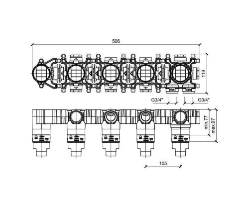 Almar Modular Встраиваемая часть термостатического смесителя с переключателем на 3 положения, горизонтальный модуль, цвет: черный матовый. E176911