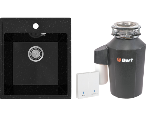Комплект Мойка Practik PR-M 425-004 черный оникс + Измельчитель Bort Alligator Green