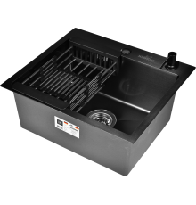 Мойка кухонная Wisent 5044B с PVD покрытием, с раздвижным коландером и дозатором, графит